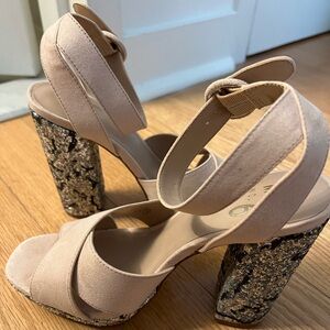 Pink Silver Sparkly Block Heels | EUR 38.5
